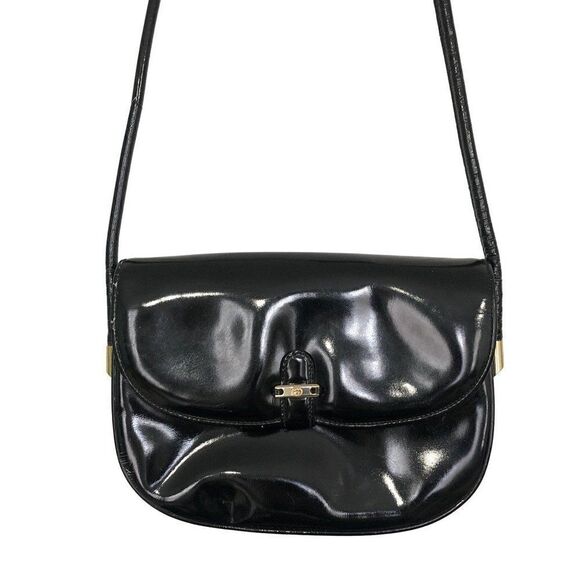 Vintage GUCCI Black Patent Leather Crossbody Shoulder Purse Handbag - Picture 2 of 8